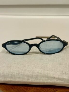 Vintage Martine Sitbon BX 6211 Black Oval Blue Tint Sunglasses Japan Y2K